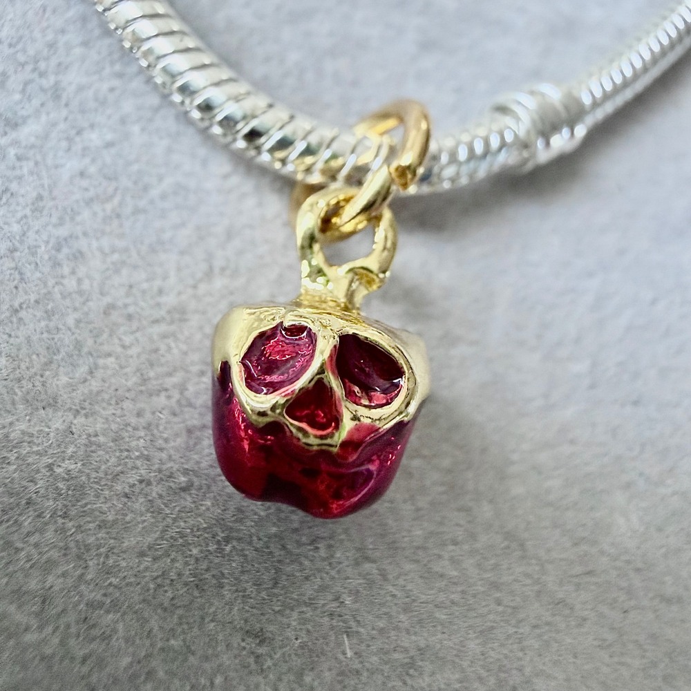 Snow White Poison Apple Skull Dangle Charm Red Gold‎ Tone fits PANDORA - Picture 6 of 8